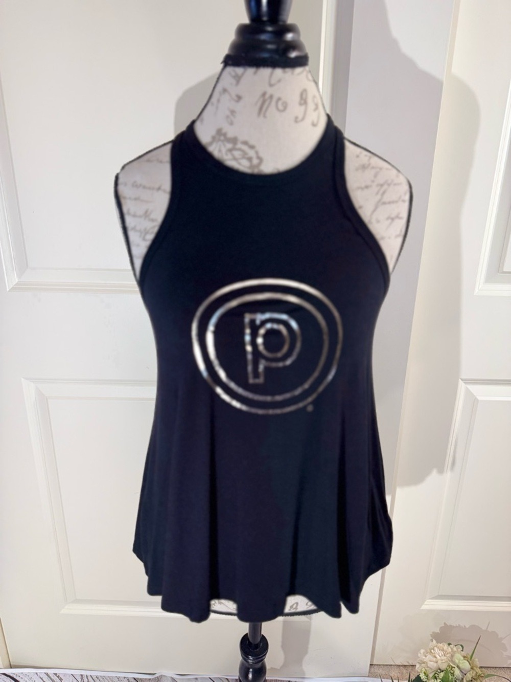 Pure Barre Black Racerback Tank with Gold Metallic Logo XS